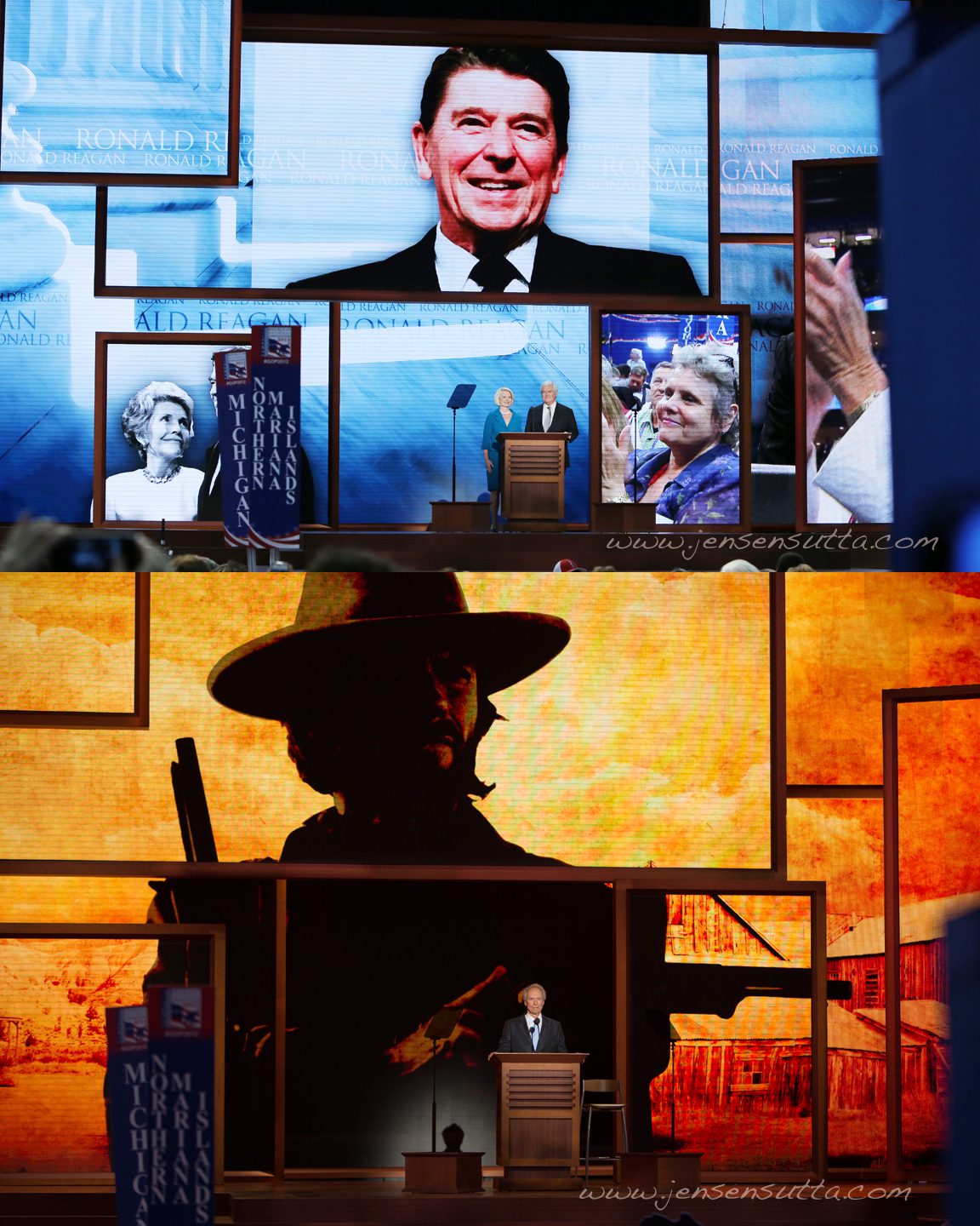 Newt and Callista Gingrich and Clint Eastwood speak at the 2012 RNC